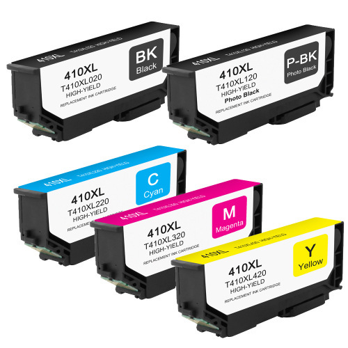 Premium Quality Black, Photo Black, Cyan, Magenta, Yellow High Capacity Inkjet Cartridges compatible with Epson T410XL020, T410XL120, T410XL220, T410XL320, T410XL420 (Epson 420XL)