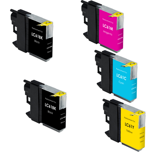 Premium Quality (2) BK, (1) C,(1) M, (1) Y Inkjet Cartridges compatible with Brother LC-61
