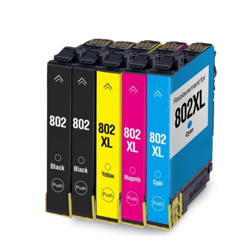 Premium Quality 2-Black (standard yield), Cyan, Magenta, Yellow High Yield Ink Cartridges compatible with Epson T8021200-420-S (Epson 802)